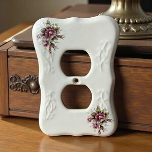 3 Vintage Floral Wall Plate Covers White Purple Rose Decals